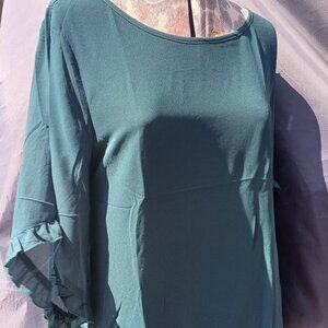 Casual Work Green Aqua Blouse Shirt 3/4 Sleeve Double Layer Chifffon
